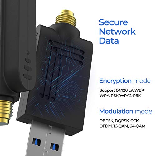 USB WiFi Adapter 1200 Mbps USB Wireless Network Adapter with Dual Band 2.4GHz/300Mbps+5GHz/866Mbps 5dBi Antenna for Desktop Windows XP/Vista/7/8/10 Linux Mac - Thumbnail 5