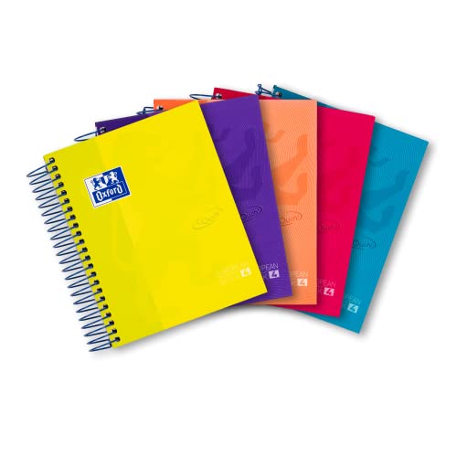Oxford, Quaderni 8º, confezione da 5 quaderni a copertina elastica, 120 fogli con griglia 5 x 5, 4 colori a fascia, colori assortiti, formato 8º/(117 x 150 mm)
