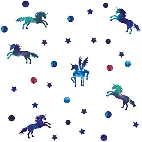 Running Unicorn Wall Decal Planet and Star Wall Stickers Starry Decoration Boys &Nursery Bedroom Decor Fairytale Wall Art Home Decor Wall Decorations,Starry Blue