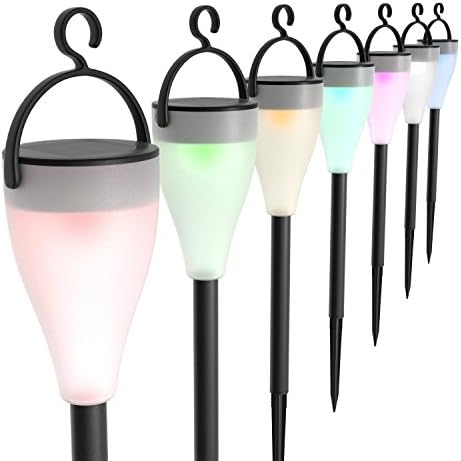 DOHAOOE Solar Powered Outdoor LED 7 Colors Changing ABS Safety Bollard Weatherproof Garden Yard Path Light, 6pcs-Pack