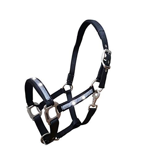 Reinecke Equestrian Starlight Reflective Headcollar Safety Holder LED Nylon Headcollar Size Pony Colour Black/Silver