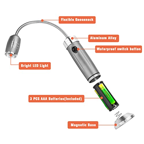 SIHIVIVE Barbecue Grill Light Magnetic Base Super-Bright LED BBQ Lights 360 Degree Flexible Gooseneck, Weather Resistant Portable Outdoor Light, 6 Batteries Included-2 Pack