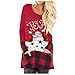 Franterd Christmas Plus Size Tops Women Christmas Plaid Splice Hem Santa Claus Pullover Sports Blouse for Jeans Legging