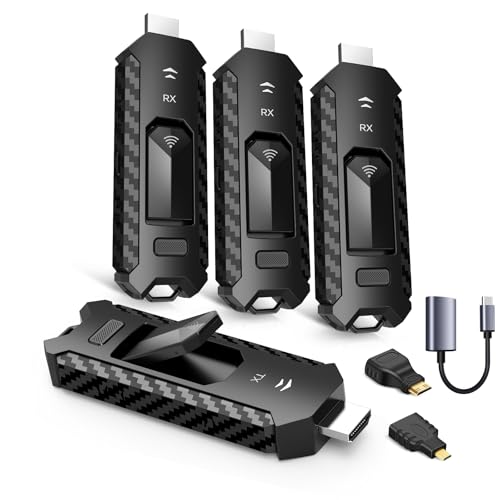 Wireless HDMI PRO- Transmitter and Three Receiver, Portable Multi-TVs Extender Kit, Plug and Play, Heat-Control, 5.8G/2.4G @60Hz 165FT/50M, Stream Video/PPT Wirelessly from Laptop to HDTVs/Monitors