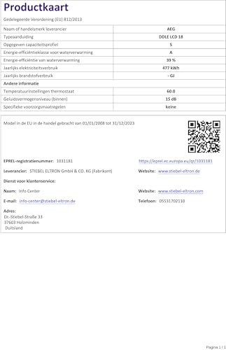 AEG elektronischer Durchlauferhitzer DDLE LCD 18 kW, gradgenaue Temperaturwahl, LC-Display, Festanschluss 400V, VDE geprüft, 222392 10