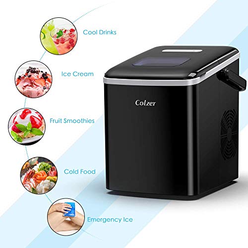 Colzer Portable Electronic Ice Maker Machine, Countertop Ice Maker,Make 9 Ice Cubes within 6-13 Minutes,33lbs Ice in 24 hours,Water Tank and Ice Scoop, Home,Kitchen,Bar,KTV (black)