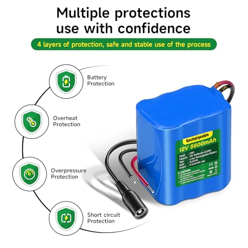Mspalocell Rechargeable 12V 5600mAh Lithium ion Battery Pack with Charger Bare Leads Wire for 12V Devices RC Car,LED Strip,DIY Project,Electronic Organ,Optical Network Unit,CCTV Camera,Solar Panel