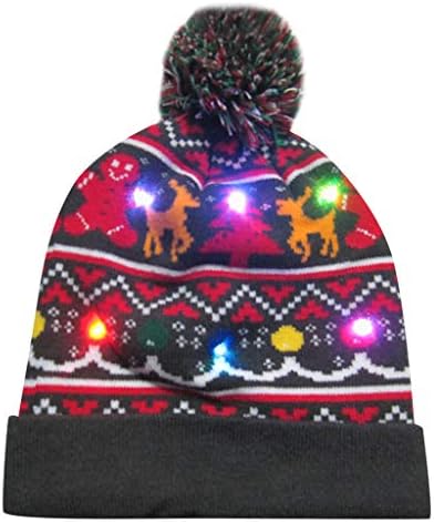 Novelty Hat, Toamen Colorful LED Light-up Merry Christmas Knit Hat Beanie Hairball Warm Cap Gifts, LED Light Detachable