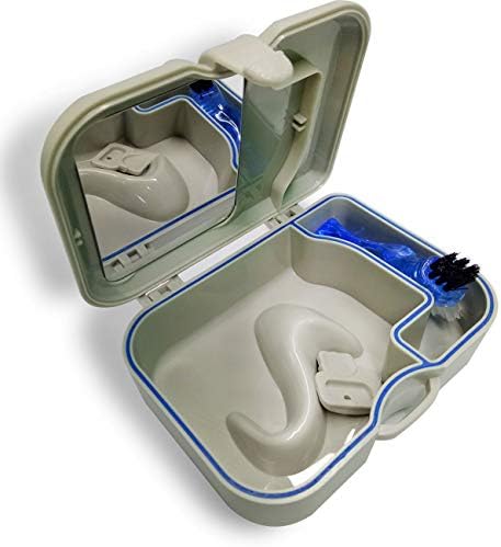Denture Bath Box Case Dental Retainer Container Denture Travel Case with Mirror and Brush for Dental Appliance