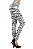 Houndstooth Pattern Graphic Print High Waist Leggings Pants Tights (Black)