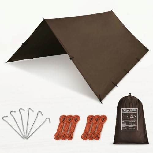 KALINCO Zeltplane Tarp für Camping Hängematte Regenschutz Multifunktionales UV Schutz Sonnensegel Zelt (Braun 3X4.5M)