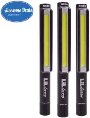 SaYawa Deals 3 PACK Nebo LiL Larry 250 lumen 6492 Flashlight Super Bright COB LED Magnetic Worklight, BLACK with 6 Nebo AAA batteries