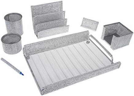 Office Supply Silver Mesh Desk Set (XQ763-SLVRM)