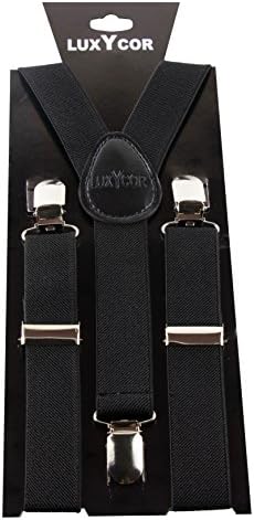 LUXYCOR Adjustable Kid's Suspenders in Solid Colors (6-12 Years Old) (Black)