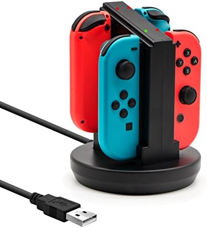 FEEYOO Nintendo Switch Joy-Con Charging Dock, 4 in 1 Charger Station USB Powered with LED Indicators.(Black)