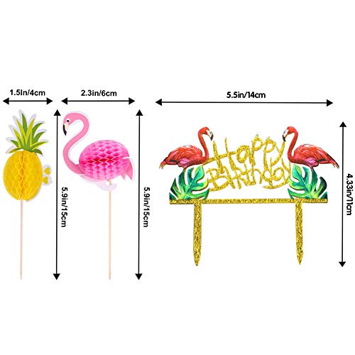 Efivs arts 49 Pieces 3D Flamingo Pineapple cake Cupcakes Toppers Cocktail Picks Party Supplies for Luau Summer Hawaiian Birthday Wedding Beach Party Decoration