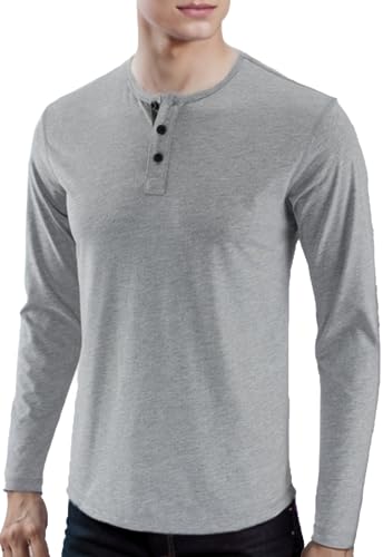 HETHCODE MEN’S CASUAL SLIM FIT LONG SLEEVE BASEBALL WORKOUT ACTIVE SPORTS GYM HIKING HENLEY T SHIRTS H.GRAY/S.GREEN XL