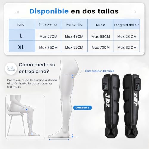 Presoterapia para Casa Relax Inalámbrico con 5 Cámaras de Aire, Botas Presoterapia Piernas Deporte con 3 Temporizadores para Pies Pantorrillas Muslos Confort Piernas Cansadas Relajación Muscular - L