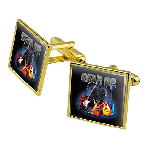 GRAPHICS & MORE Electric Guitars Gear Up Rock and Roll Square Cufflink Set - Silver or Gold