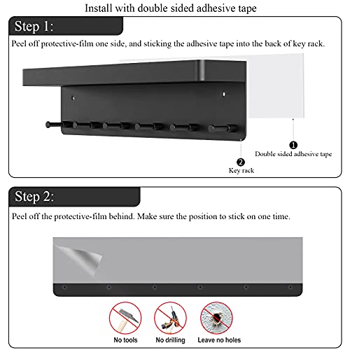 VAOHAI Key Holder for Wall Decorative, Mail Organizer Key Hooks Wall Mount, Key and Mail Holder for Wall Adhesive, 6 Hooks Key Racks, Black