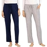 Lucky Brand Women's 2 Pack Straight Leg Lounge Pant with Drawstrings and Pockets (Navy/Grey Star, Small)