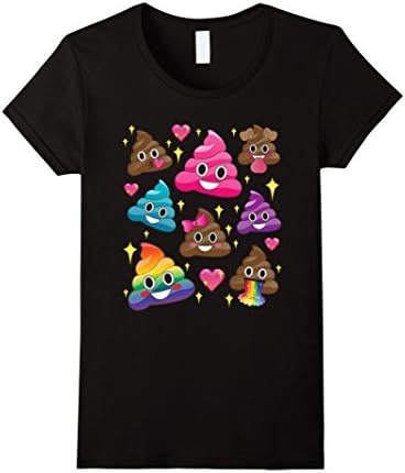 Women's Cute Girl Rainbow Emoji Poop T-Shirt - BFF Gift or PJ Tee Small Black