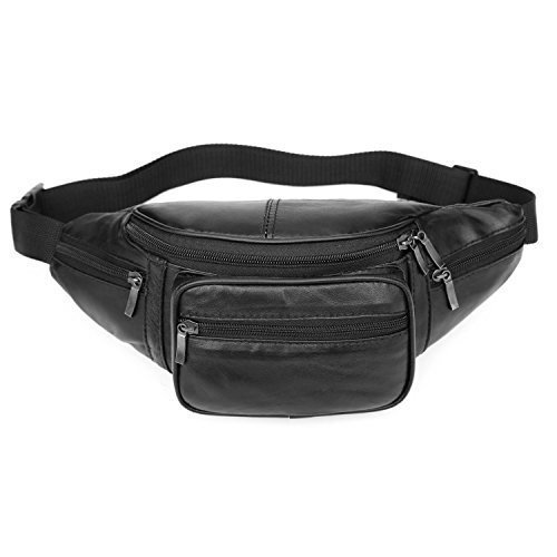 SIUONI iLeather Collections Genuine Leather Small Size 5 Pockets Fanny Pack Waist Pack