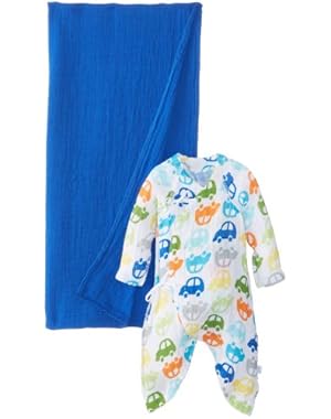 Unisex-Baby Newborn Organic Muslin Gown and Blanket Gift Set, Car Print, Newborn/0-3 Months