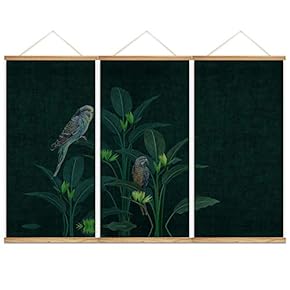 Hanging Poster NO Magnetic Wooden Framed,Green Leaves,Beautiful Flowers Home Wall Canvas Prints Decoration Ready to Hang - 18"x36"x3 Panels