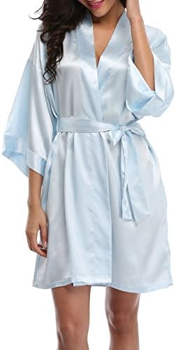 VEW Store Women Bridal Robes Set Short Satin Bride Bridesmaid Kimono Robes for Wedding Party