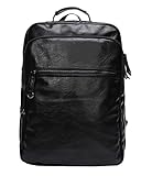 Vintage School Backpack Leather Book Bag College Daypack Black Fit 15'' Laptop