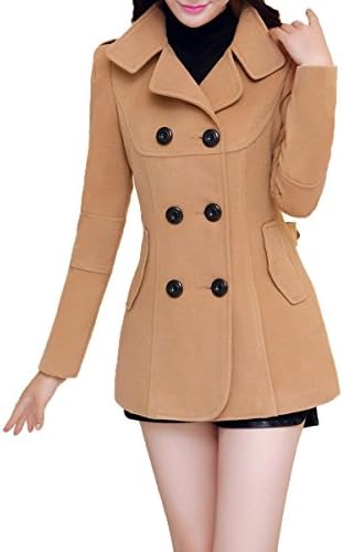 Ms Stunner Women's Winter Spring Solid Color Double Breasted Elegant Wool Coats Khaki CN XXL