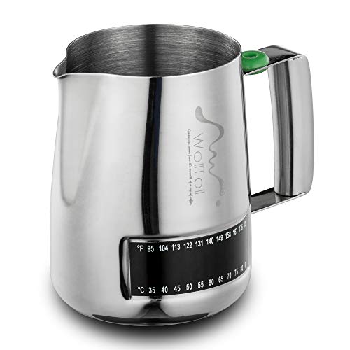 Milk Frothing Pitcher With Integrated Thermometer, 16oz/480ml Stainless Steel Milk Coffee Cappuccino Latte Art Barista Pitcher Milk Jug Cup, With Decorating Art Pen & Microfiber Cloth, Polished Finish - Thumbnail 4