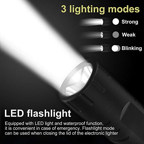 Waterproof Lighter, USB Plasma Lighter Rechargeable Electric Lighter Waterproof with Flashlight Portable Lighter Windproof Arc Lighter for Outdoor Camping Hiking (Black)