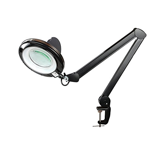 Brightech Light View PRO LED Magnifying Clamp Lamp - Daylight Bright Magnifier Lighted Lens – Dimmable with Adjustable Color Temperature Utility Light for Desk Table Task Craft or Workbench –black