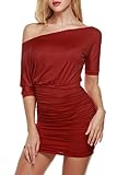 Zeagoo Women's Sexy Off Shoulder Summer Ruched Sundress Fold Bodycon Mini Dress