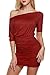 Zeagoo Women's Sexy Off Shoulder Summer Ruched Sundress Fold Bodycon Mini Dress