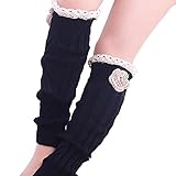 Doinshop Girls Leg Warmer Crochet Knitted Socks Lace Trim Boot Cover (navy)