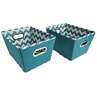 Household Essentials 70-1 Small Tapered Decorative Storage Bins | 2 Pack Set Cubby Baskets | Aqua Chevron