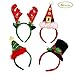 Christmas Headbands 4 Packs 9.5-11.8 inches, Christmas Bell Headband, Reindeer Antlers Headband with Bells, Xmas Tree with Star Headwear and Black Santa Hat Headband for Holiday Party, Fabric