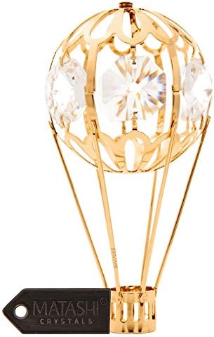 Matashi 24K Gold Plated Hot Air Balloon Collectible Ornament with Sparkling Crystals – Christmas Tree Hanging Decor – Perfect for Christmas, Valentine’s & Mother’s Day