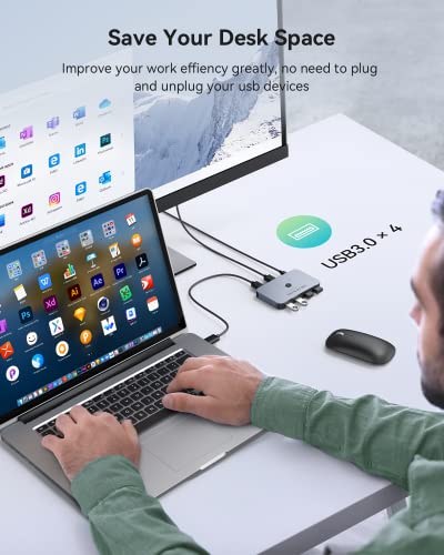 ABLEWE - Interruptor USB, conmutador USB de aluminio, 2 computadoras que comparten 4 dispositivos USB para PC y escáner, teclado de mouse con 2 cables USB 3.0