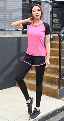 ZETIY Women's 5pcs Sport Suits Fitness Yoga Running Athletic Tracksuits (L, Rose Red)