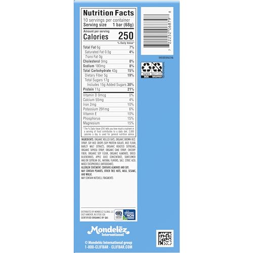 CLIF BAR – BLUEBERRY ALMOND CRISP – MADE WITH ORGANIC OATS – ENERGY BARS – NON-GMO – PLANT BASED PROTEIN BARS (10 PACK)