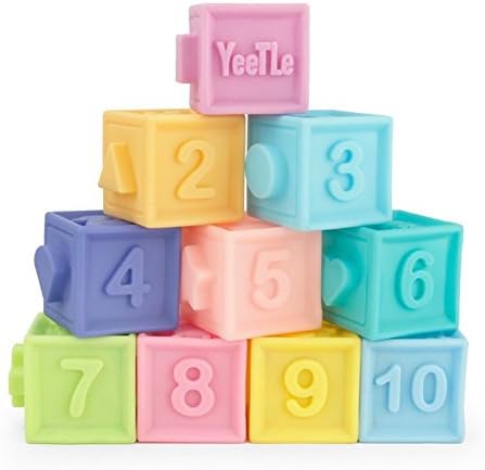 GBDONE Baby Soft Blocks, Squeeze and Stack Block Set Educational Baby Toys 6 Months and up with Numbers, Shapes, Animals & Textures