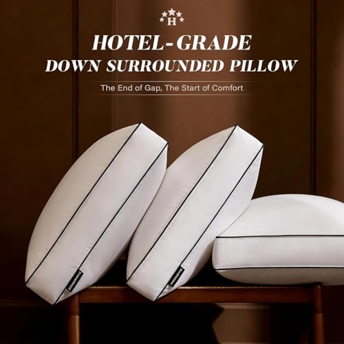 AQUZIN Goose Feather Down Pillow King Size Set of 2, Down Surrounded Hotel Collection Bed Pillows for Sleeping with Gusset, 2 Pack, Fluffy Plush for Side, Back Sleepers 20x36 in.