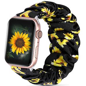 Huishang Scrunchie Watch Band Compatible for Apple Watch Band 38mm 42mm 40mm 44mm, Soft Pattern Replacement Wristband Women Compatible with iWatch Apple Watch Series 5 4 3 2 1(Sunflower,38/40mm)