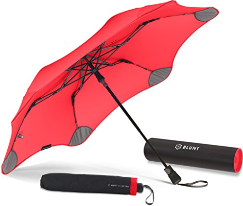 BLUNT Metro Travel Umbrella with 37” Canopy and Wind Resistant Radial Tensioning System - Red