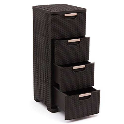 CURVER Regal mit 4 Schubladen STYLE Regal mit 4 Schubladen, Weidengeflecht, Dunkelbraun, 33x38x79 – Bild 4