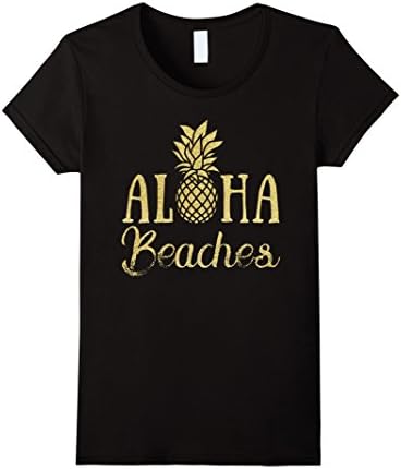 Womens Aloha Beaches Pineapple Hawaii Shirt - Bride Bridal Wedding Small Black